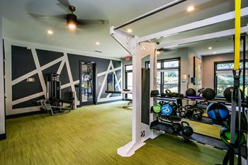 Fitness center with peloton machines and free weights